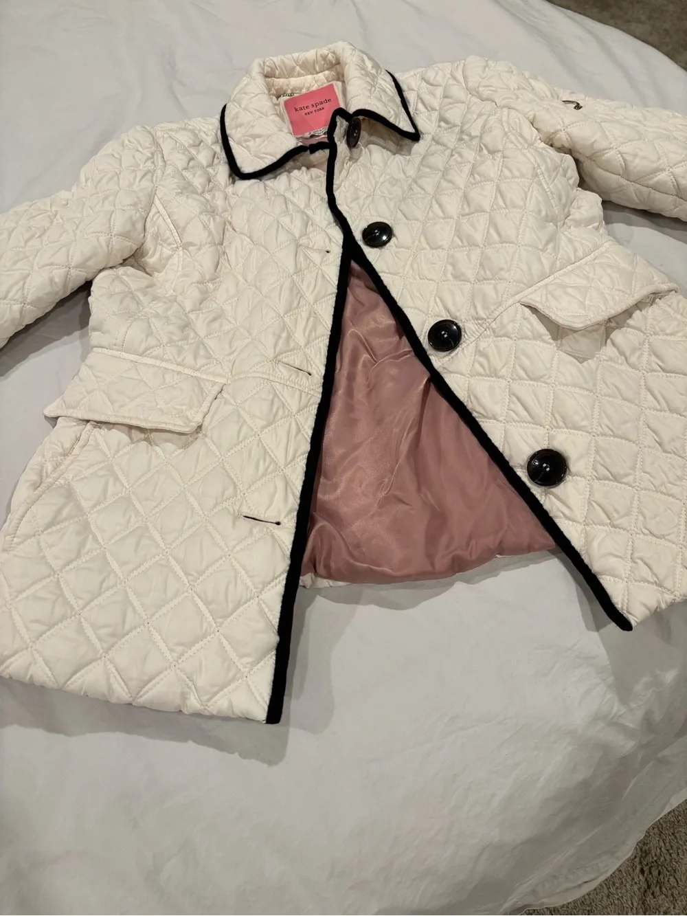 Kate Spade Cream Quilted Jacket with Black Piping Excellent condition
